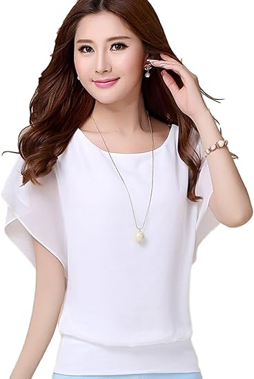 Amazon フムフム Fumu Fumu ブラウス 5色 レディース トップス シフォン 半袖 フレア スリーブ 大きいサイズ A01 ホワイト S シャツ ブラウス 通販