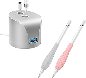 MoKo Charging Stand (Silver) Compatible with Apple Pencil 1st Gen with Silicone Grip Holder Ergo Protective Sleeve Cover Case Accessories (2 Pack-Gray & Pink)
