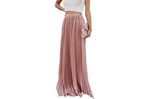 ebossy Women's High Waist Flowy Pleated Chiffon Maxi Skirt
