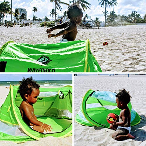 Wayfinder TravelTot, Baby Travel Tent Portable Baby Travel Bed Indoor & Outdoor Travel Crib Baby Beach Tent UPF 50+ UV Protection w/Mosquito Net and 2 Pegs (Green/Yellow)