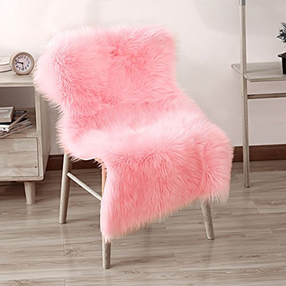 LEEVAN Sheepskin Rug Fur Computer Office Chair Cover Supersoft Fluffy