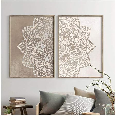 Dayanzai Mandala Mur Art Toile Peinture Couleurs Neutres Yoga Posters Et Prints Zen Mur Photos Pour Salon Home Decor 50x70cmx2pcs Sans Cadre Amazon Fr Cuisine Maison