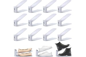 12Pack Shoe Slots Organizer, 50% Space Saving Shoes Organizer, Double Deck Shoe Holder Stacker Adjustable, Non-slip Closet Sh