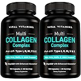 Vital Vitamins Multi Collagen Capsules (2-Pack) - Type I, II, III, V, X - Grass-Fed, Collagen Peptides Supplements, Non-GMO - for Men & Women