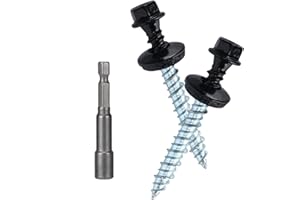 BOBIBBI Metal Roofing Screws 10 x 1-1/2 inch, Black Hex Head Sheet Metal Roof Screw with EPDM Washer for Corrugated Roofing (250Pcs)