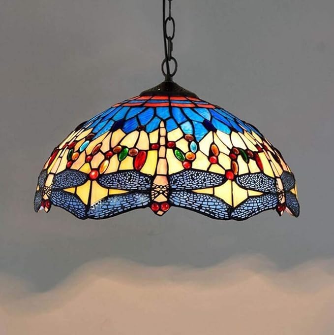 E27 Tiffany Dragonfly Dekor Pendelleuchte Bunt Glas Pendellampe Retro