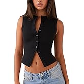 Faretumiya Women Button Down Tank Top Ribbed Summer Vest Tops Slim Fit Open Front Sleeveless Crop Shirt