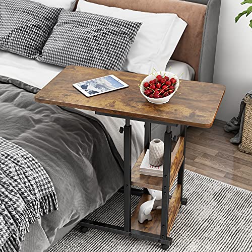 Height Adjustable Side Table, 32 Inch C Shaped End Table with Storage