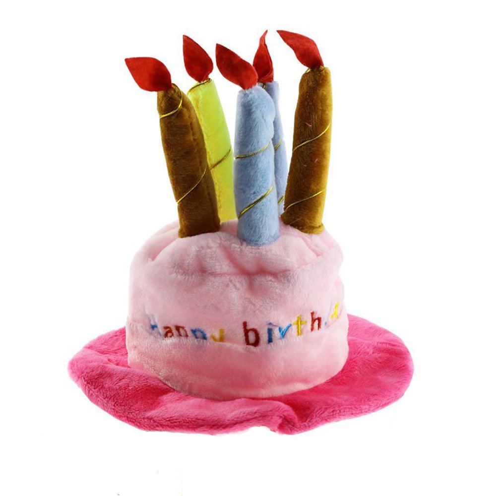 Dog Birthday Hat with Cake & Candles Design Party Costume Accessory Headwear (One Size Fits Most) (Pink)