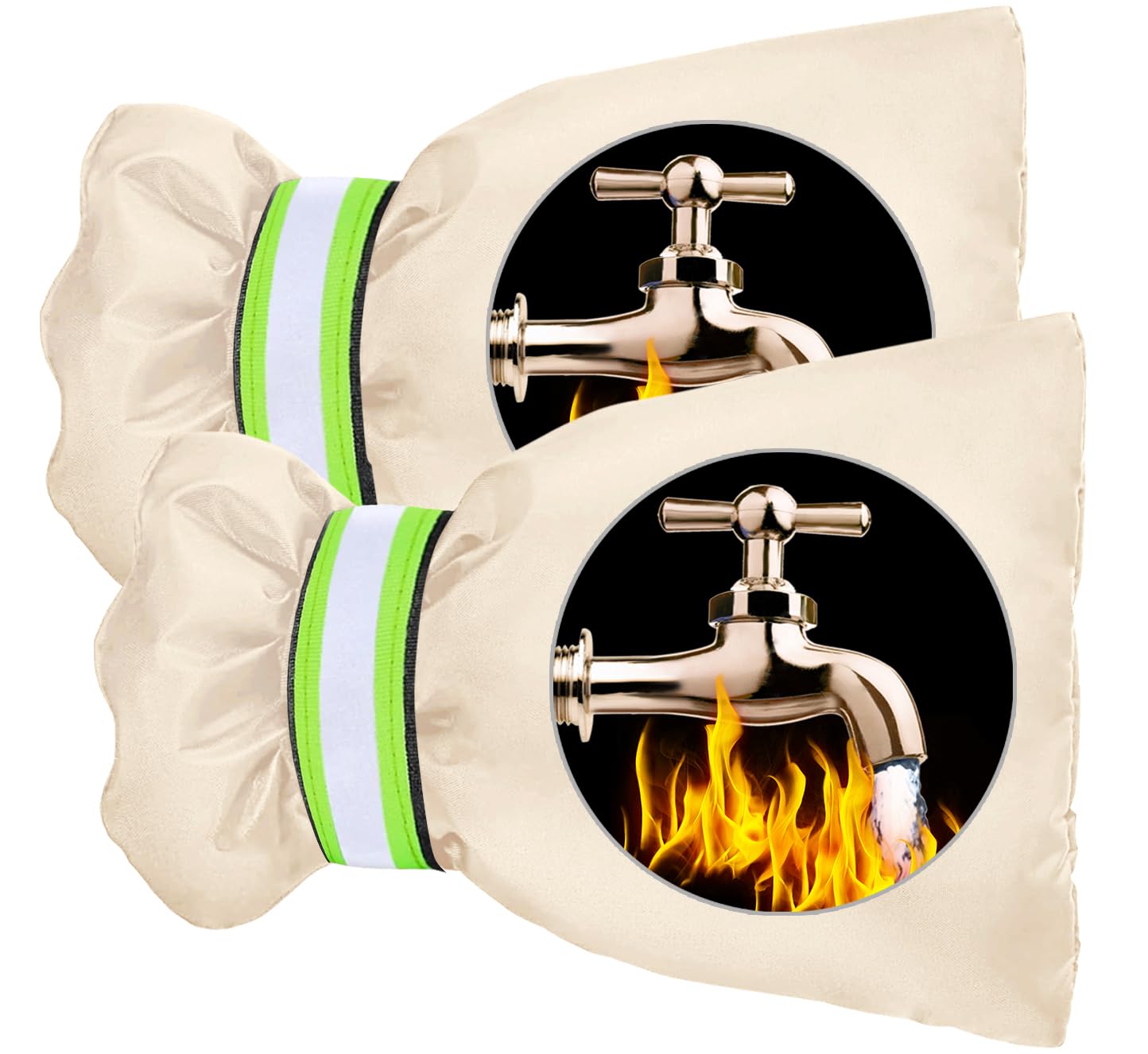 Outside Tap Covers for Winter,2Pcs Large Outdoor Tap Cover Insulated Protector with Reflective Strip,Waterproof & Thickened Thermal Tap Jacket Protects Your Tap from Freezing Bursting-Beige