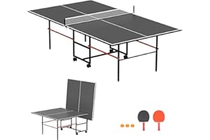 DUDUSHIMAN Foldable Ping Pong Table for Indoor/Outdoor, 8 X 4 FT Professional Table Tennis Table with Net, 2 Table Tennis Paddles and 3 Balls - Tournament Quality - Foldable with Single Player Playback Mode