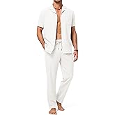 JMIERR Men 2 Piece Outfit Short Sleeve Lightweight Beach Button Down Shirt Casual Pant Sets with Pocket