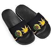 Howilath Novelty Sunflowers Pattern Slide Sandals for Women Girls, Comfotable Open Toe Non Slip Single Band Slide Sandals