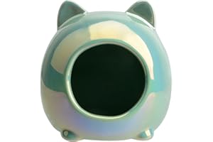 PENCK Hamster Hideout Ceramic Dwarf Hamster House Habitats Cozy Bed Cute Mini Chinchilla Gerbils Mice Hut Small Animals Sand Bath Cave Cage Accessories (Cyan)