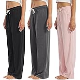 OAKVON 3-Pack Womens Lounge Pants with Pockets, Wide Leg Sweatpants, Soft Comfy Pajama Bottoms with Drawstring Waist