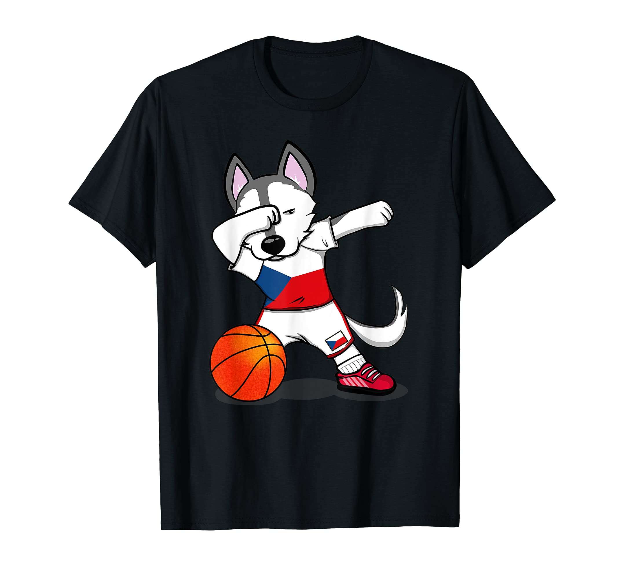 Dabbing Husky Dog Czech Republic Basketball Fans Jersey Flag T-Shirt