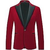 KUDMOL Mens Velvet Blazer Slim Fit Tuxedo Peak Lapel Suit One Button Jacket for Wedding Prom Formal Dinner Party
