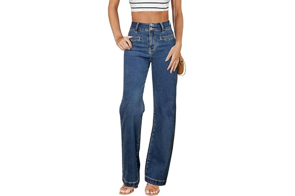 SIDEFEEL Women's Jeans High Waisted Straight Leg Stretchy Jeans Trendy Tummy Control Welt Pockets Loose Denim Pants