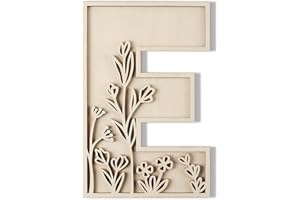 LONGAN CRAFT Layered 12 Inch Large Wooden Letters for Wall Decor, Flowered Paintable Wooden Nursery Letters for Crafts Wood Alphabet Letter E for Birthday Boho Nursery Name Sign Wedding Home Decoration