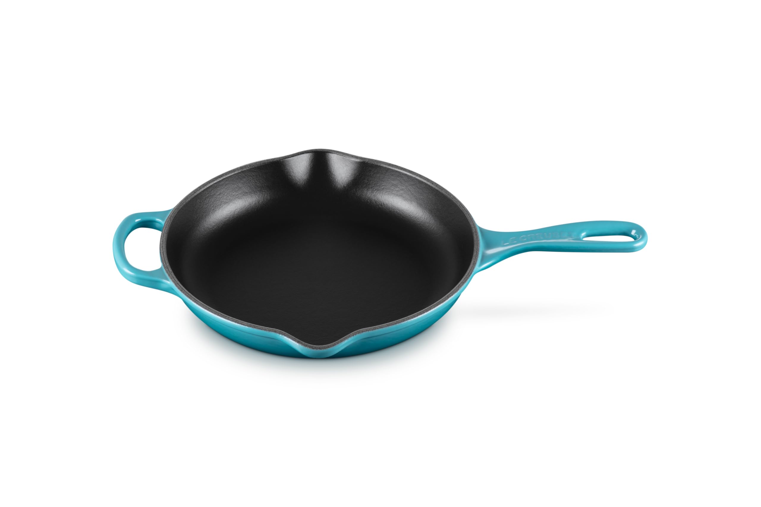 LE CREUSET Signature Enamelled Cast Iron Skillet Frying Pan with Helper Handle and Two Pouring Lips, 23 cm Teal, 20182231700422