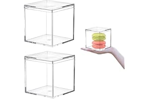 KISSYOU Acrylic Box with Lid 2 Packs Clear Display Boxes Stackable Storage Bins Plastic Square Cube Containers Storage Box for Cookie Candy Sweets Kids Birthday Party Favor Gifts