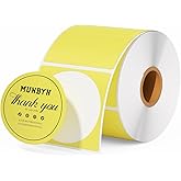 MUNBYN 2 Inch Circle Yellow Thermal Sticker Labels, Multi-Purpose Self-Adhesive Round Direct Thermal Labels for Business, 750 Sheets/1 Roll