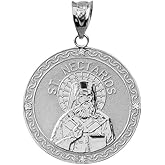 Claddagh Gold Sterling Silver Saint Nectarios of Aegina CZ Round Medal Protection Charm Pendant (1")