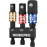 WORKPRO Impact Grade Socket Adapter Set, 1/4", 3/8", &amp; 1/2" Drive, Extension Driver Bit With Holder, for Power Drill to High Torque Impact Wrench, 3PCS