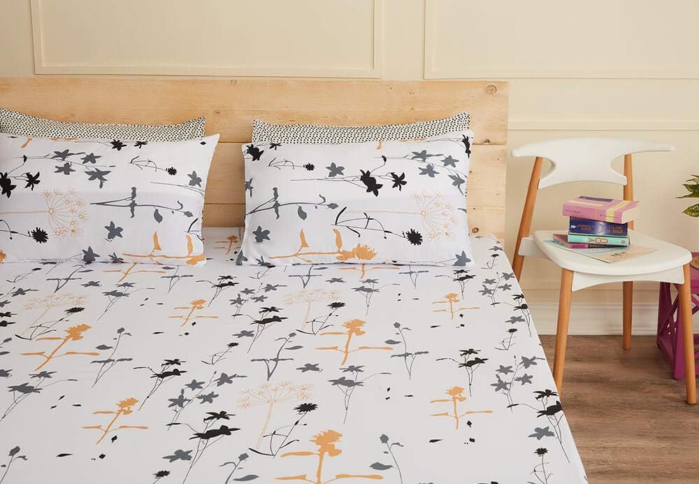 Wakefit Fitted 180 TC Viscose Bedsheet for Queen Size Bedsheet (Serene Flora, 75x60 Inches), with 2 Pillow Covers Free