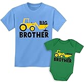 Tstars Big Brother & Little Bro Matching Tractor Outfits - Toddler T-Shirt & Baby Bodysuit - Sibling Gift for Boys