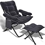 VOJUEAR Modern Accent Fabric Lazy Chair with Ottoman, Upholstered Lounge Reclining Armchair with Side Pocket for Adults or Ki