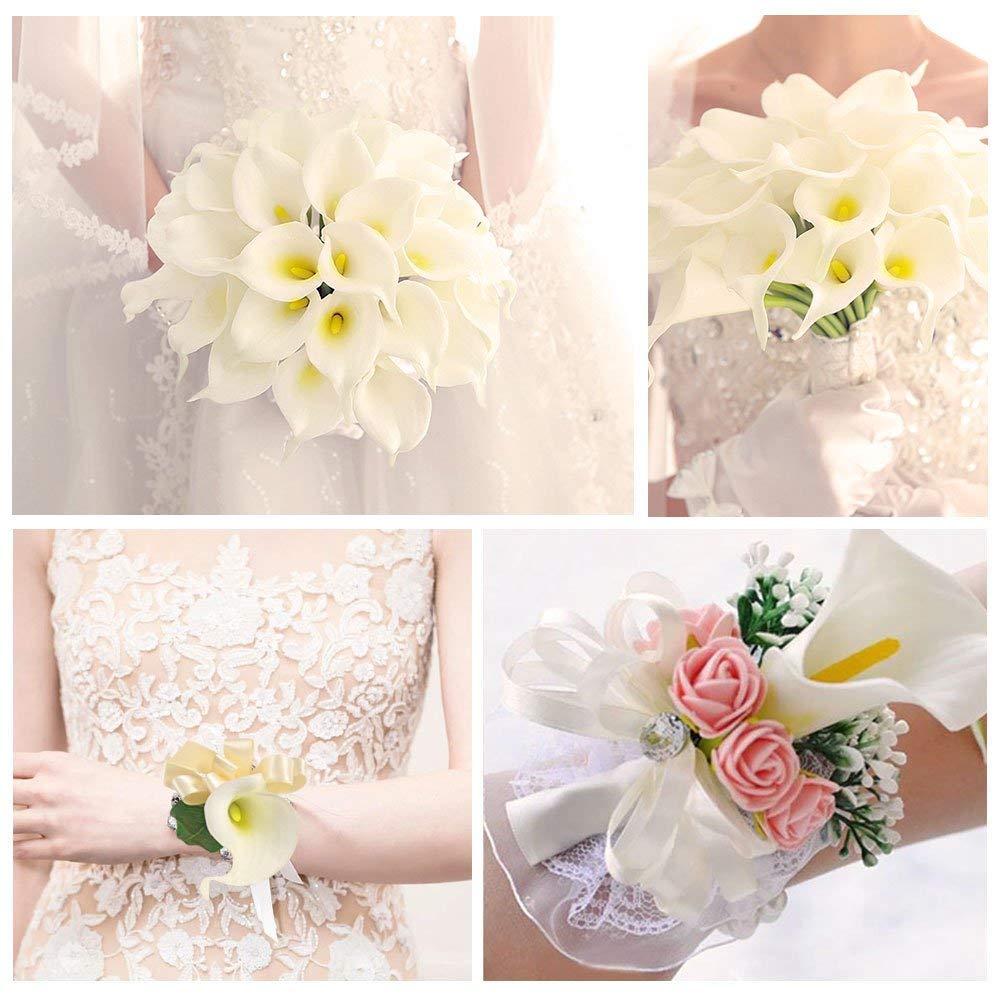 LATIT Artificial Flower,Real Touch Flowers,7 Pcs White Calla Lily, Latex Flowers for Bridal Bouquets,Wedding Centerpieces, Home Decorations, Boutonnieres, Corsage