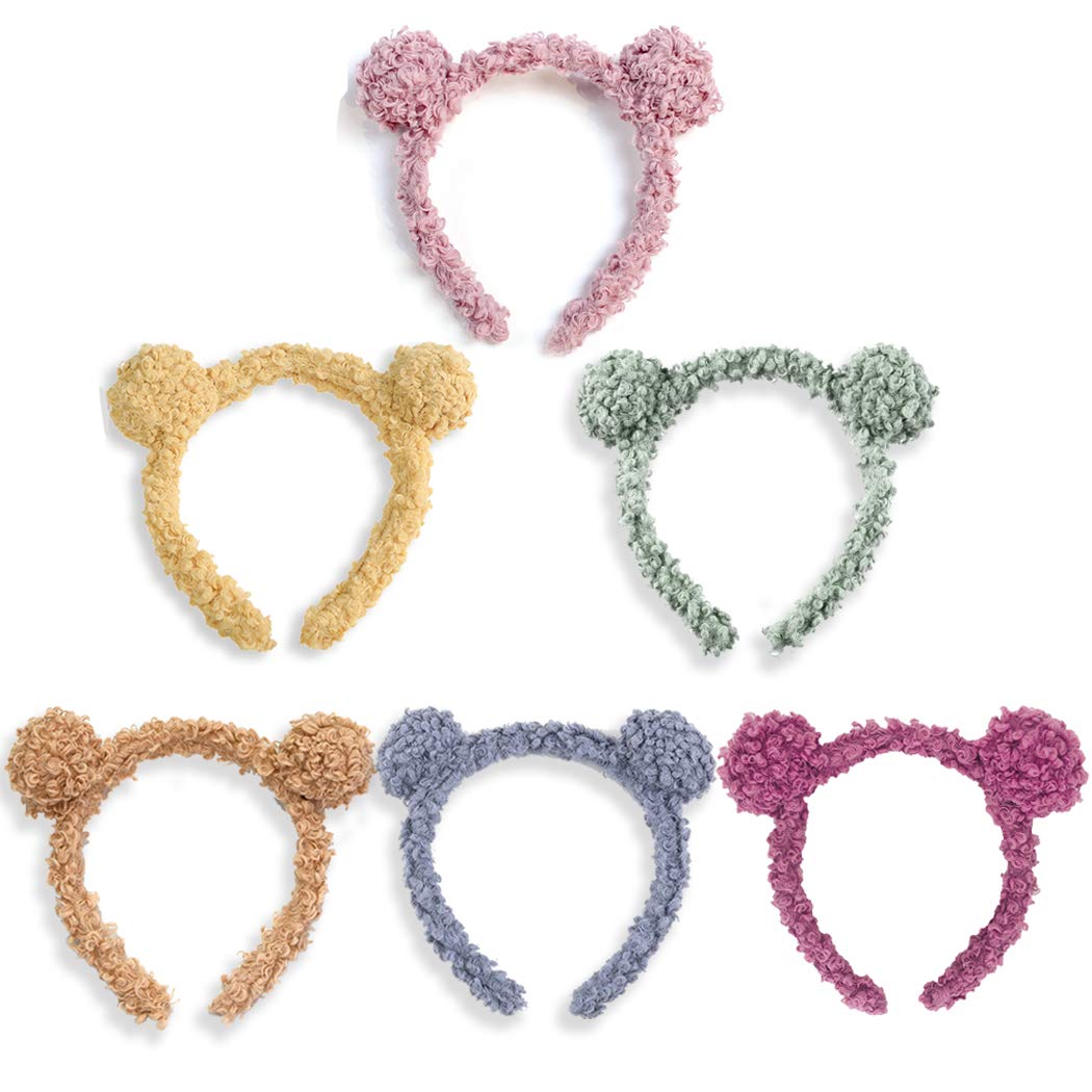 She's Shining 6 PCS Cute Fleece Headband Women Bear Ear Hair Hoop for Makeup Washing Face Spa Shower Beauty Skincare