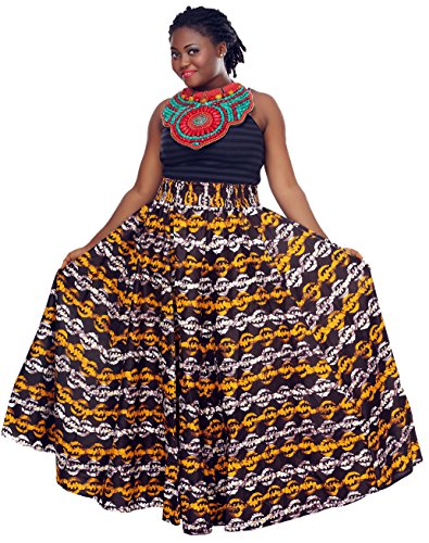 African Planet Women's Trees Cotton Wax Skirt Burundi Inspired Elastic Waist Maxi