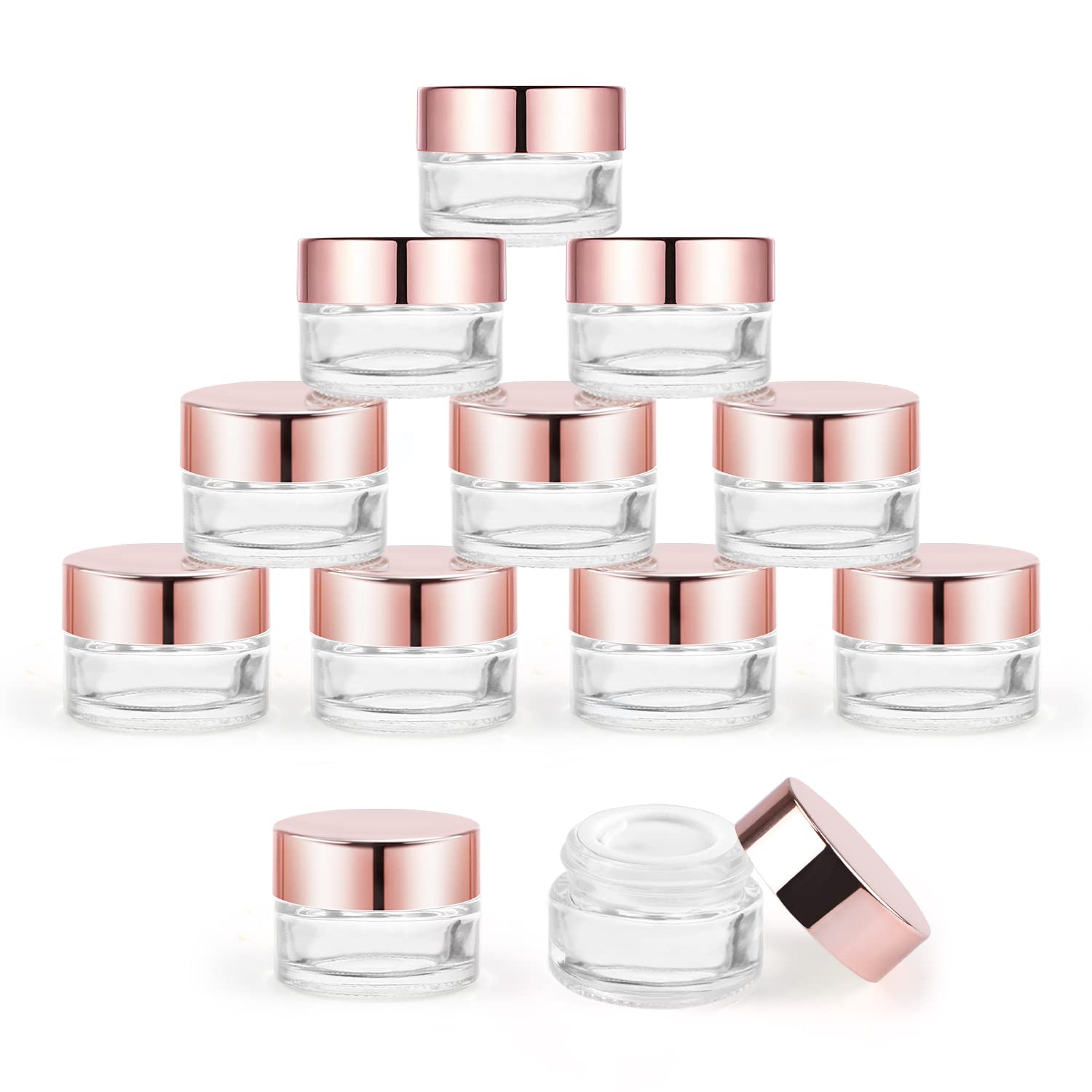 Photo 1 of 12 Pcs 5g Glass Cosmetic Jars Refillable Clear Cream Bottle Containers Empty Sample Vials Jar with Rose Gold Lid for Eye Cream Lotion Ointments Lip Balm Scrub1059740443
