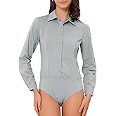 Allegra K Button Down Bodysuit Blouse for Women Collared Shirts Long Sleeve Work Business Casual Bodysuits Top