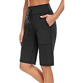 movvoche Women's Long Shorts 12" Knee Length Running Athletic High Waist Deep Pockets Quick Dry Loose Fit