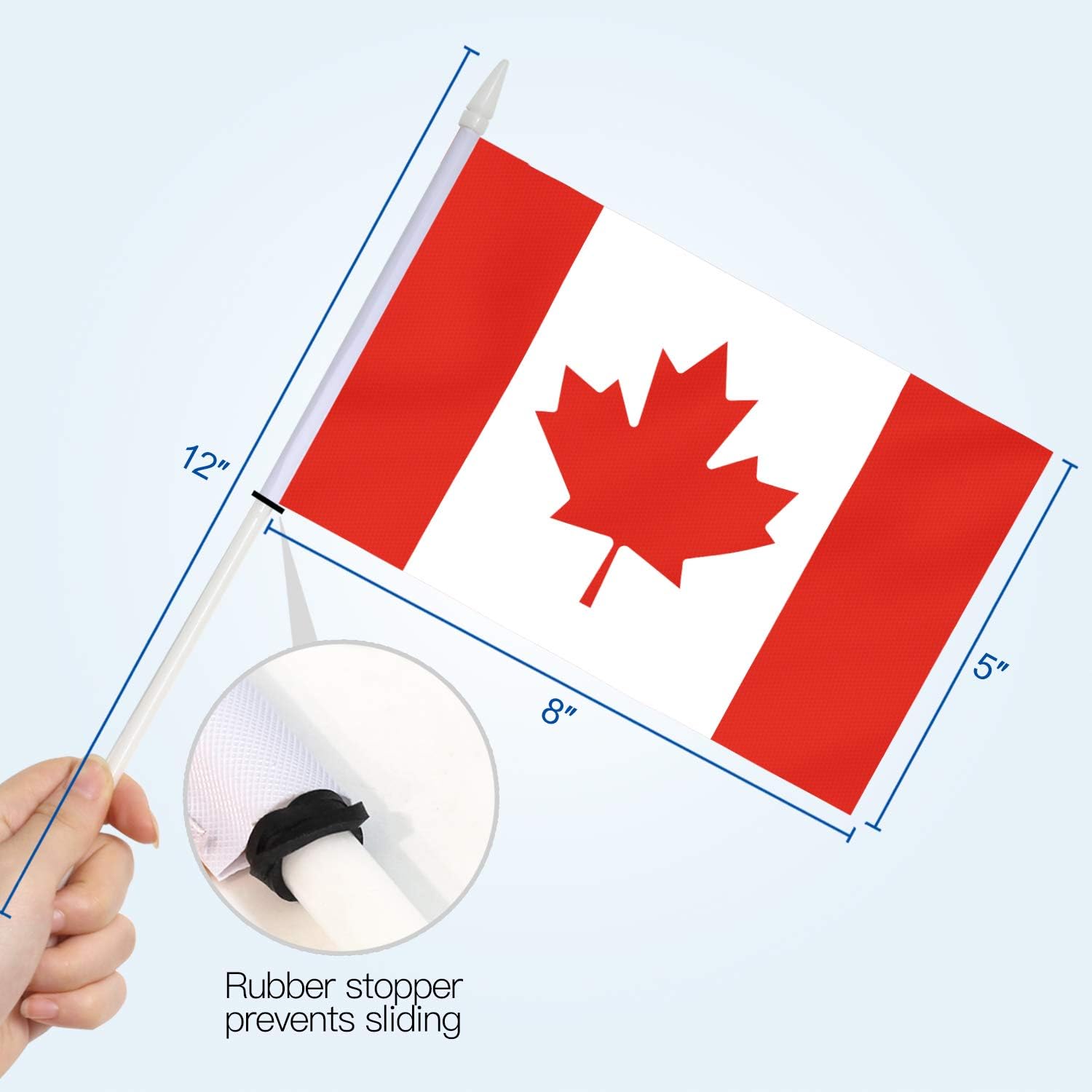 Canada Stick Flag, ANLEY Canadian 5x8 inch (12 X 20cm) HandHeld Mini Flag With 12" (30cm) White Solid Pole - Image 5