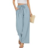 FUNYYZO 2025 Women Summer Pants Drawstring Waist Wide Leg Pants Loose Fit with Pockets Pull On