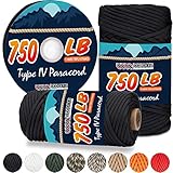 XKDOUS Paracord 750 lb 120ft Black Parachute