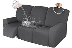 ALIECOM 8 Piece 100% Waterproof Recliner Couch Covers for Reclining Couches 3 Seat Stretch Washable Reclining Sofa Cover for 3 Cushion Couch Slipcover Set Furniture Protector (Dark Gray, 3 Seat)