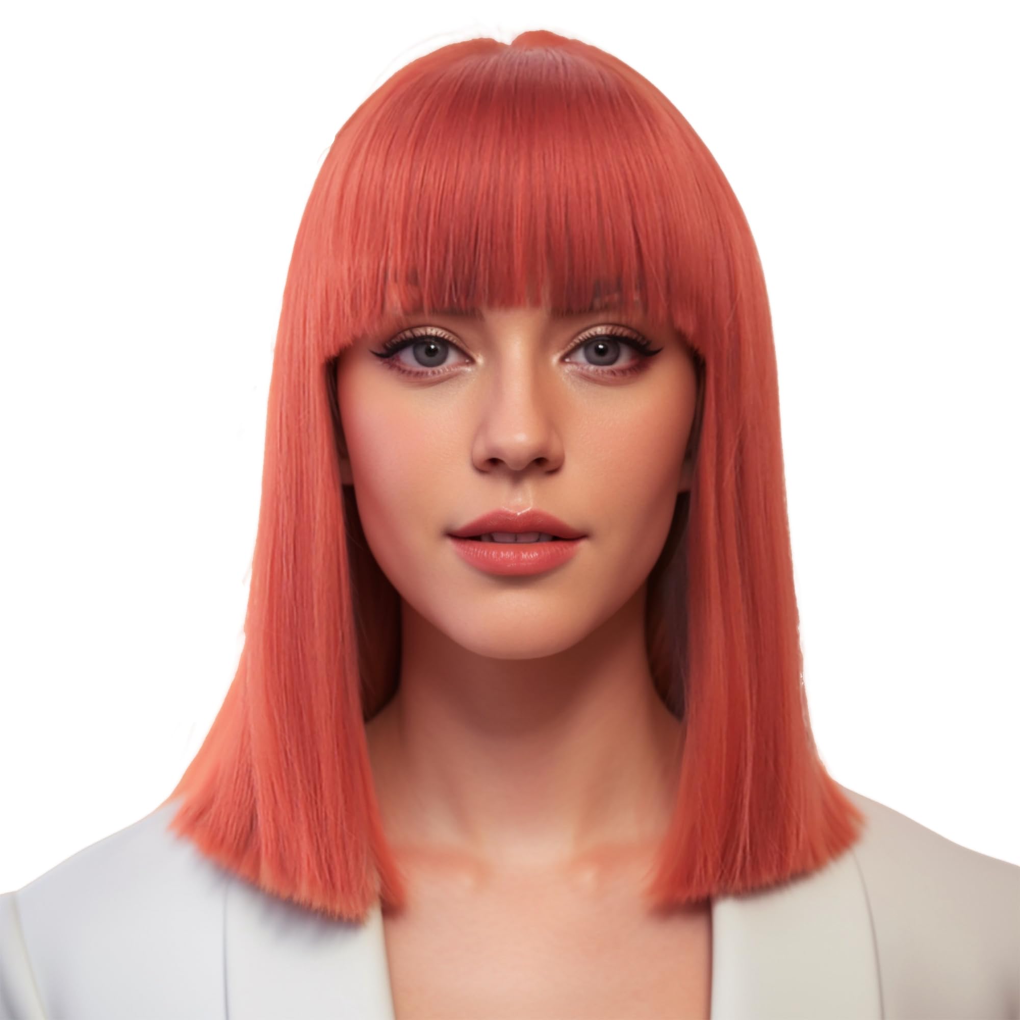 IMISSU Short Natural Cut Hair Cosplay Wig with Straight Bangs Halloween Costume Party Wigs for Women (Red)