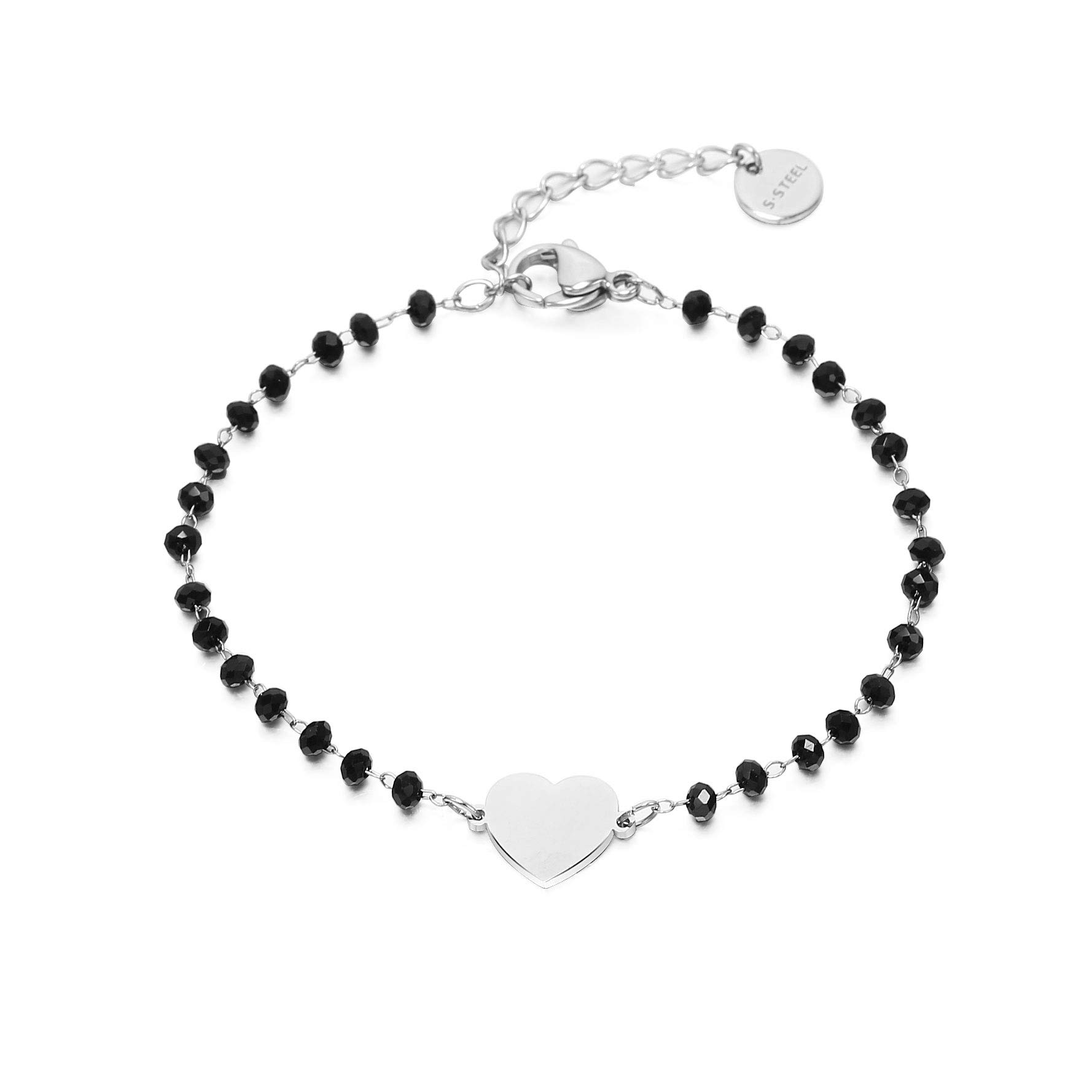 Love Heart Pendant Bracelet, Hypoallergenic Stainless Steel Bead Chain for Women