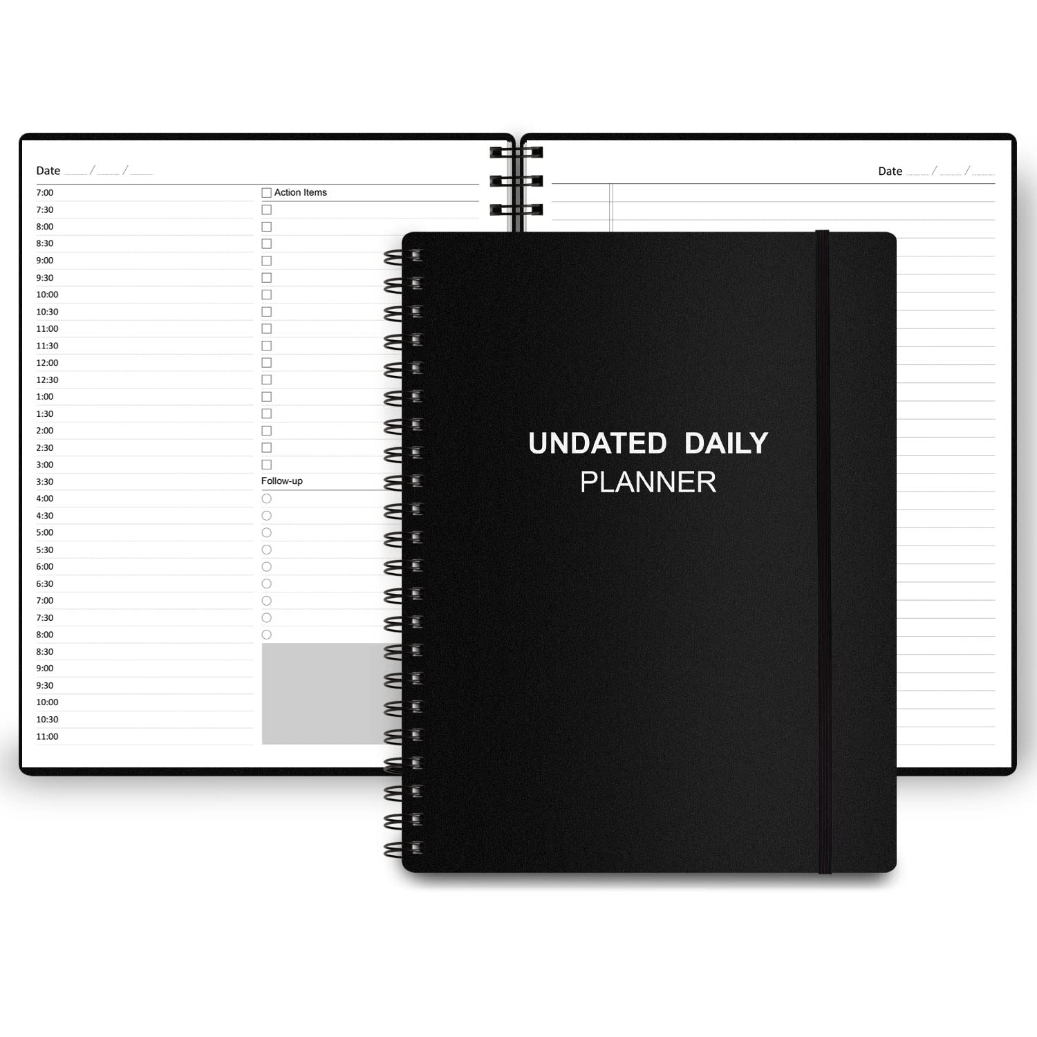 Photo 1 of Undated Daily Planner - Undated Planner with Hourly Schedules, Action Items and Follow-up, A4 Daily Organizer Notebook to Increase Productivity, Appointment Book for Time Management, 8.5 × 11 Inch