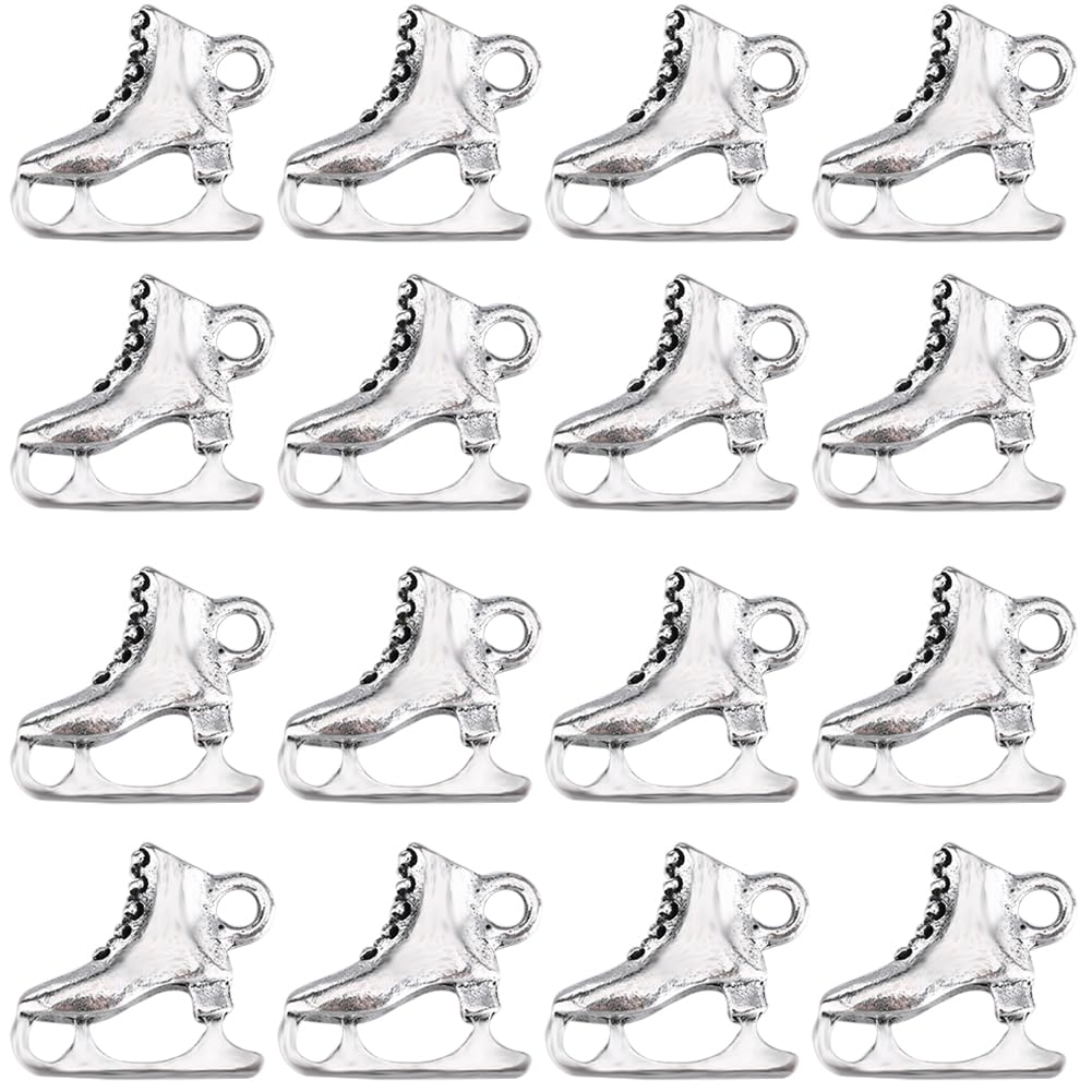SUNNYCLUE 1 Box 30Pcs Alloy 3D Ice Skate Charms Bulk Skating Charm Tibetan Alloy Silver Vintage Antique Sports Shoes Skates Charms for jewellery Making Charms Keychain Dangles Earring Necklace DIY