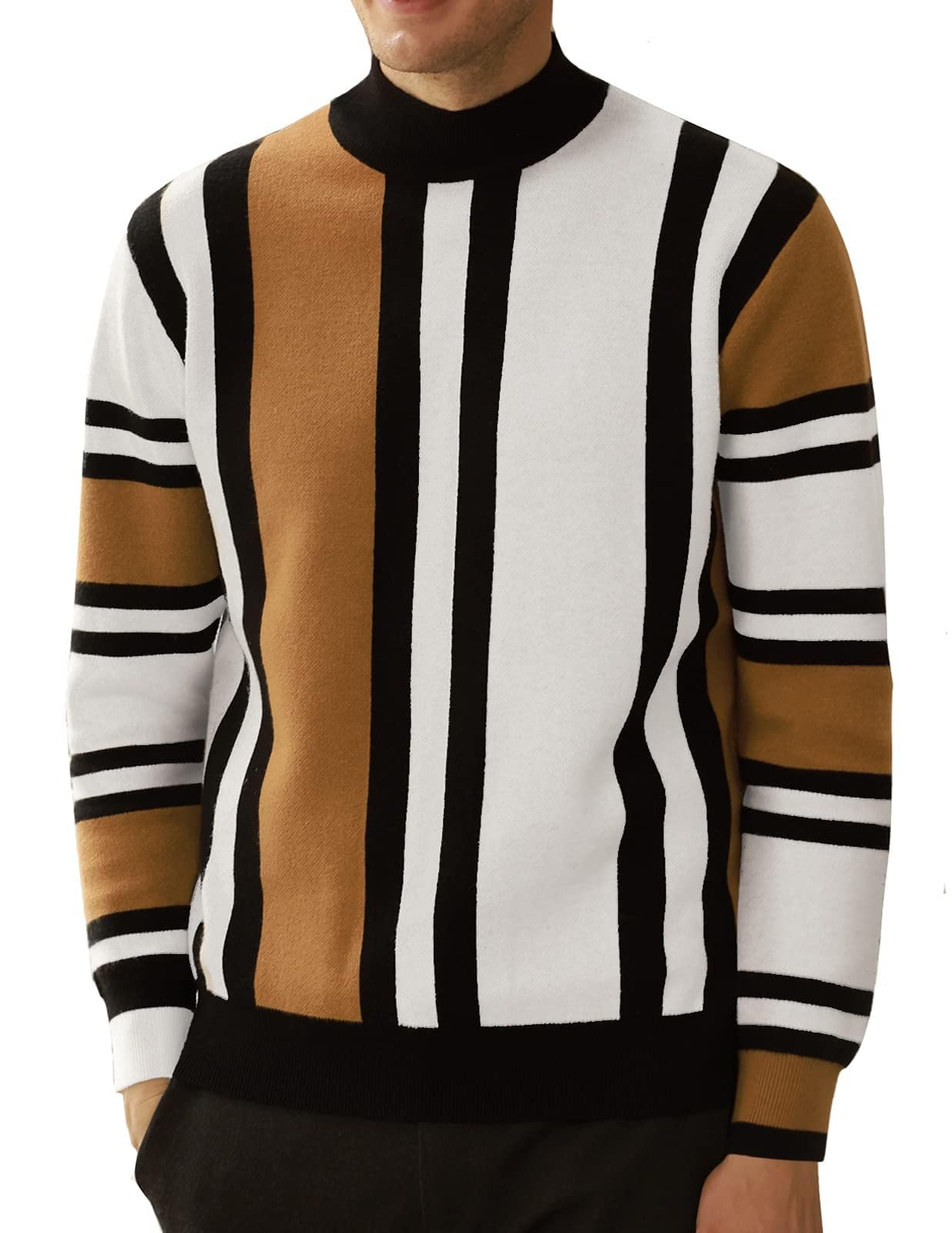 GRACE KARIN Mens Sweater Turtleneck Striped Pullover Fashion Christmas Sweater