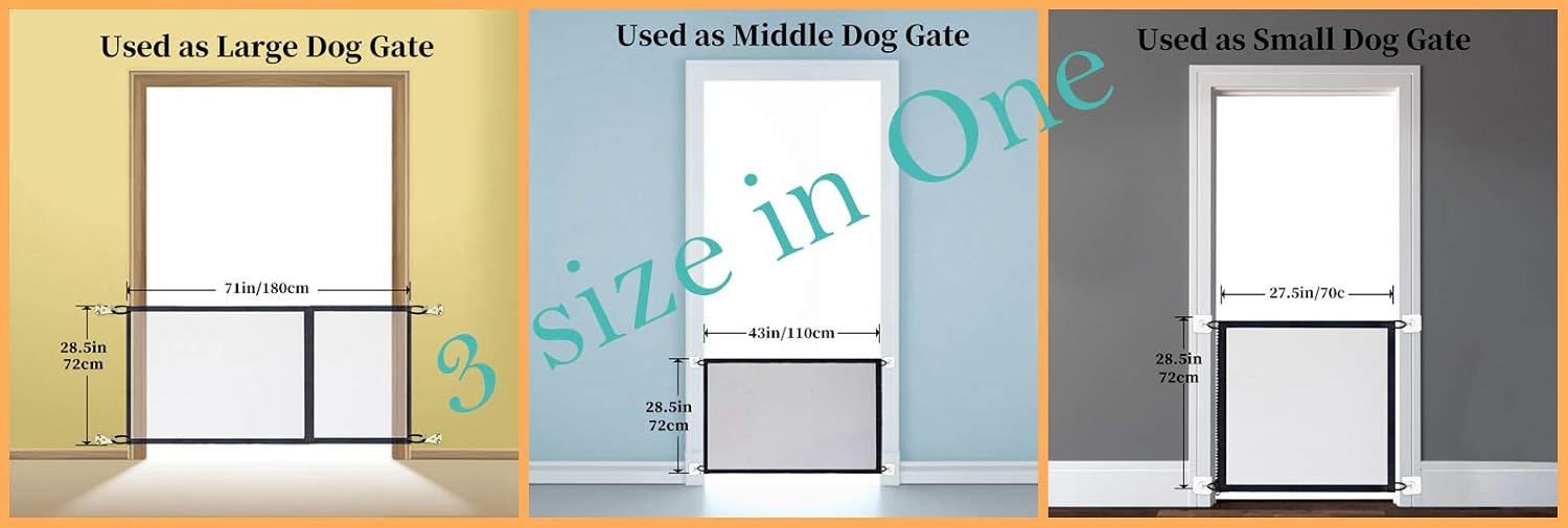 3-in-1 Sizes Magic Gate Pet Gate for Dog Doors with Hooks Safety Fence Black (71" 43" 27" Length) : Baby