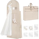 TANGKA Wedding Dress Garment Bag,72’ Tri-Fold Bridal Gown Bag with 6 Pouches and Adjustable Buckle Gown Cover for Wedding/Prom/Travel/Closet Storage (Beige)