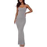 REORIA Women's Basic Sexy Lounge Slip Long Dress Elegant Sleeveless Backless Ribbed Bodycon Maxi Dresses