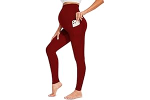 FULLSOFT Soft Maternity Workout Leggings with Pockets Over The Belly Pregnancy Yoga Pants